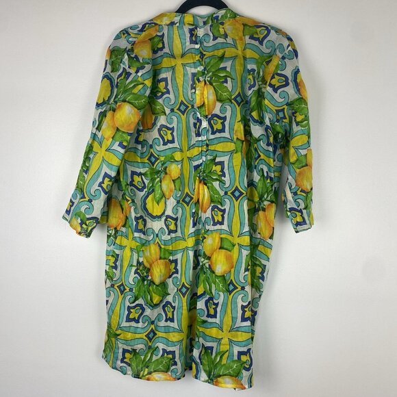 Divina Design Women's Lemon Printed Bathing Suit Coverup One Size Yellow Blue - Picture 4 of 7